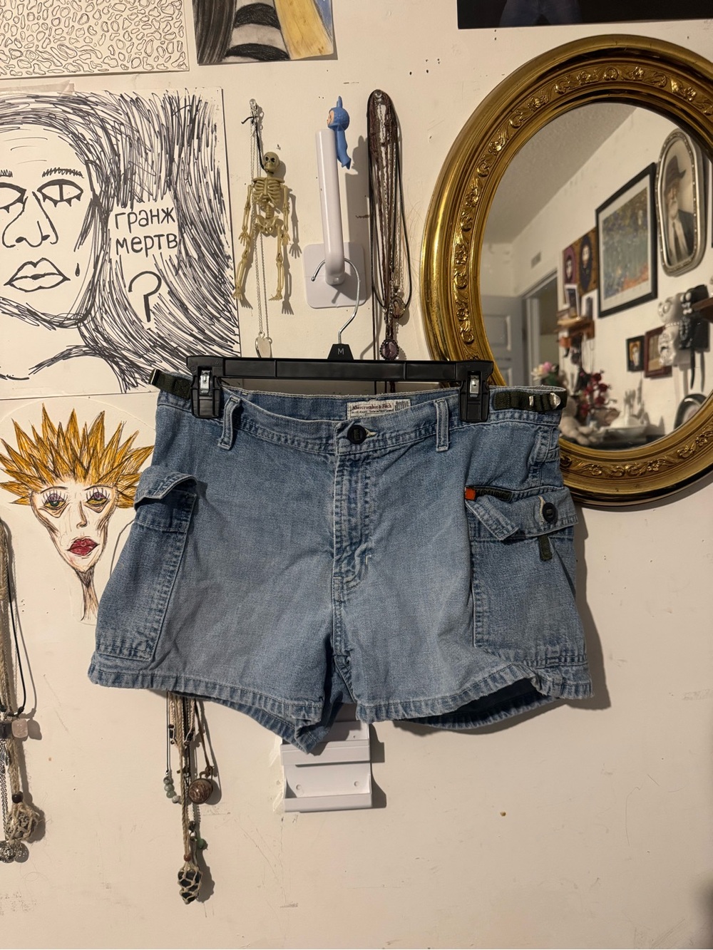 Light Blue Denim Cargo Shorts - Women